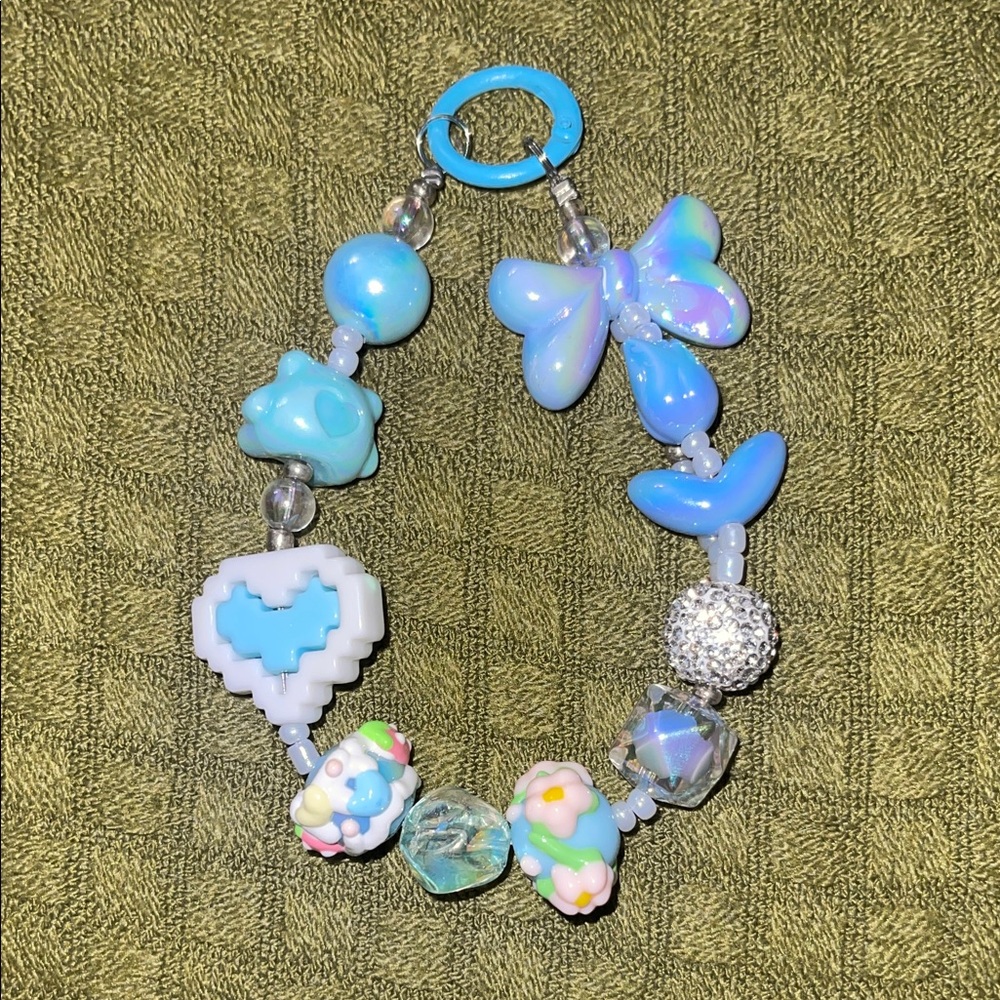 Hand Crafted Blue Keychain with Charms